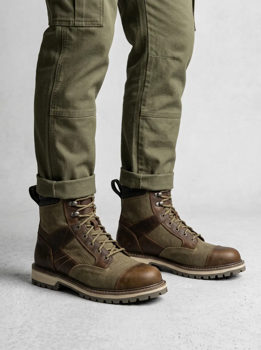 Unisex Outdoor Tactical Canvas Leather Work Boots