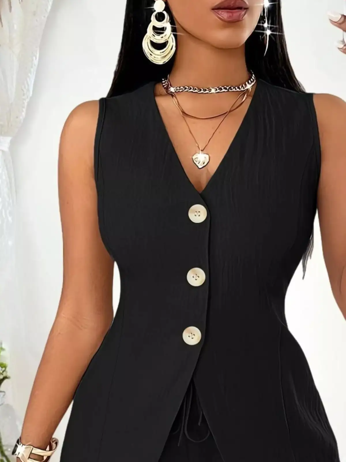 Drawstring Pocketed Vest and Shorts Matching Set