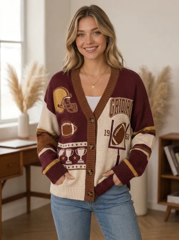 Women's Sideline Inspired Gridiron Helmet Trophy Ball Knit Cardigan