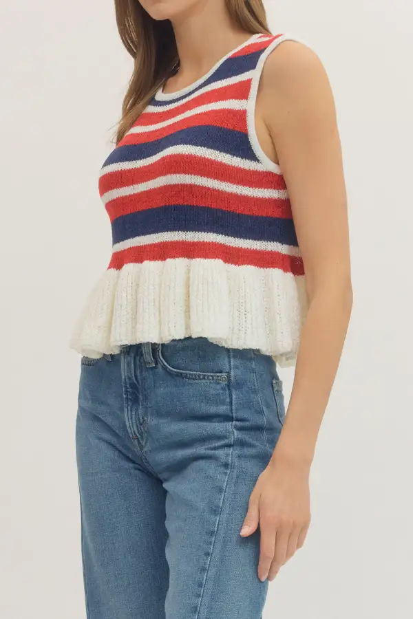 Striped Ruffle Peplum Sleeveless Top