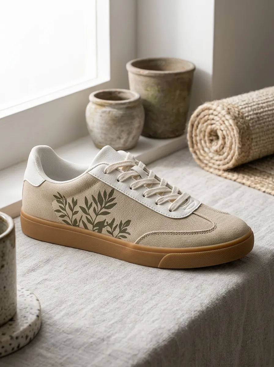 Women's Botanical Nature Lover Olive Leaf Printed Sneakers