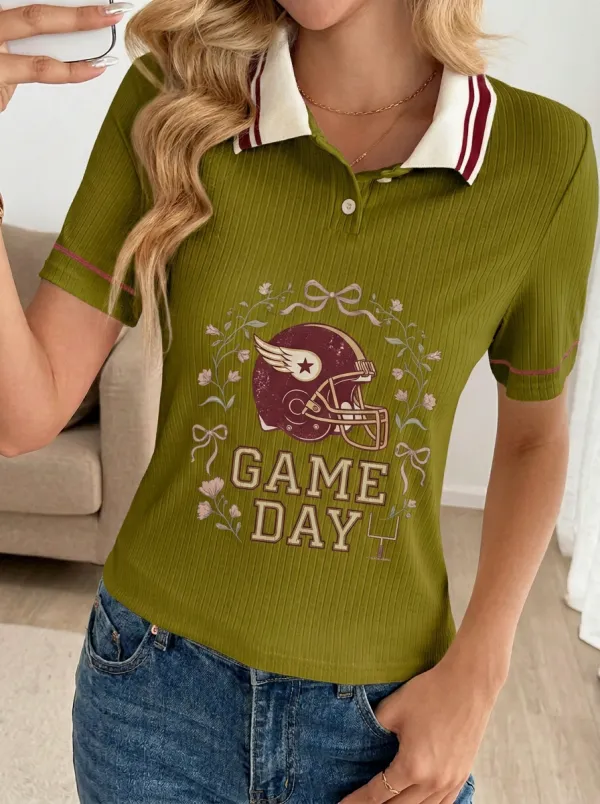 Football Fan Game Day Helmet Floral Graphic Polo Shirt