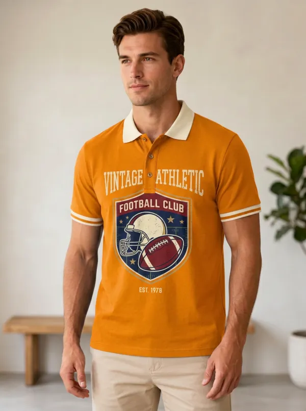 Men's Classic Gridiron Vintage Helmet Polo Shirt