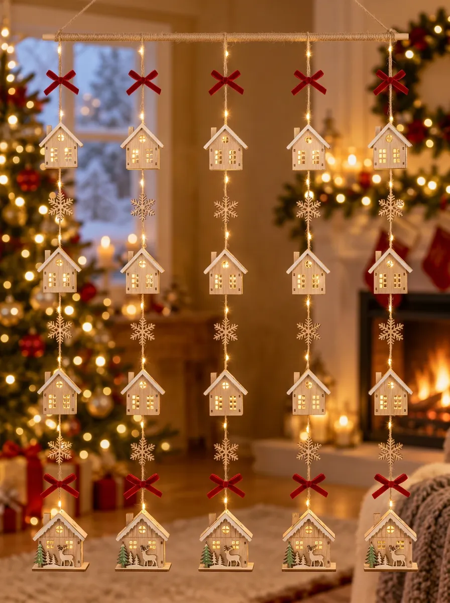 Wooden Snowflake House LED Christmas String Lights