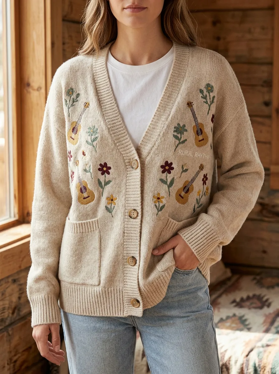 Floral Embroidered Women's Country Music Casual Cardigan