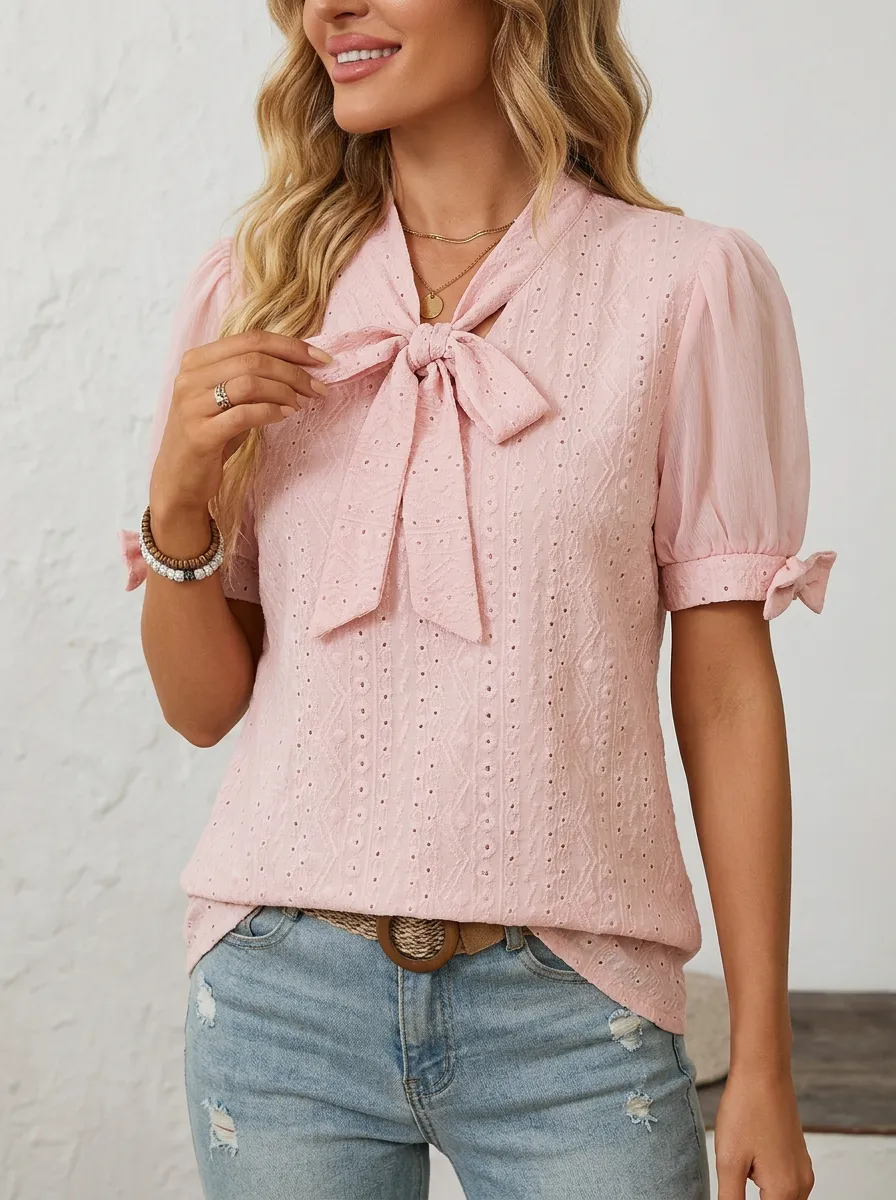 Women's High Neck Tie-neck Bow-detail Blouse