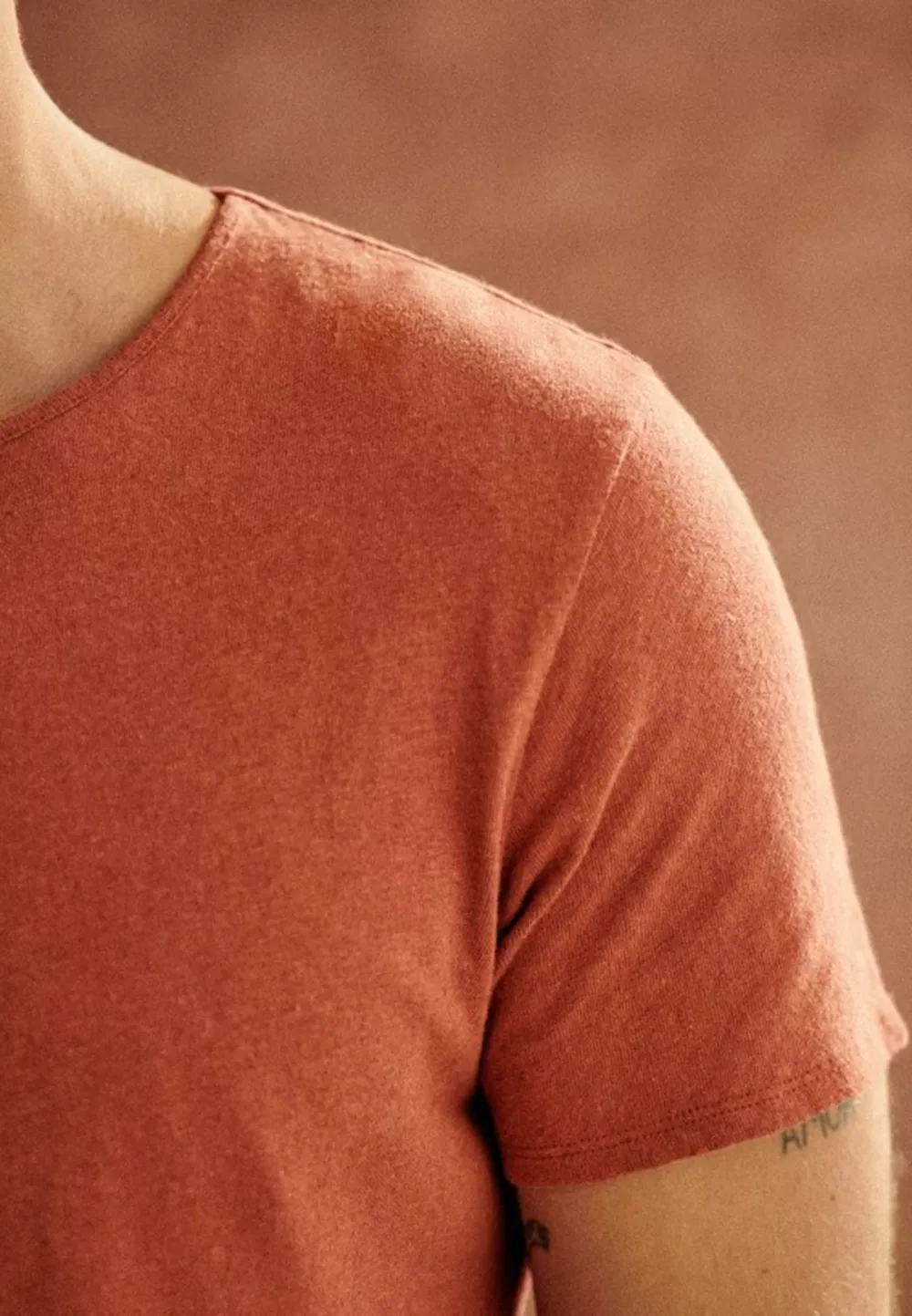 Rust Red Relaxed Fit Crew Neck Cotton T-Shirt