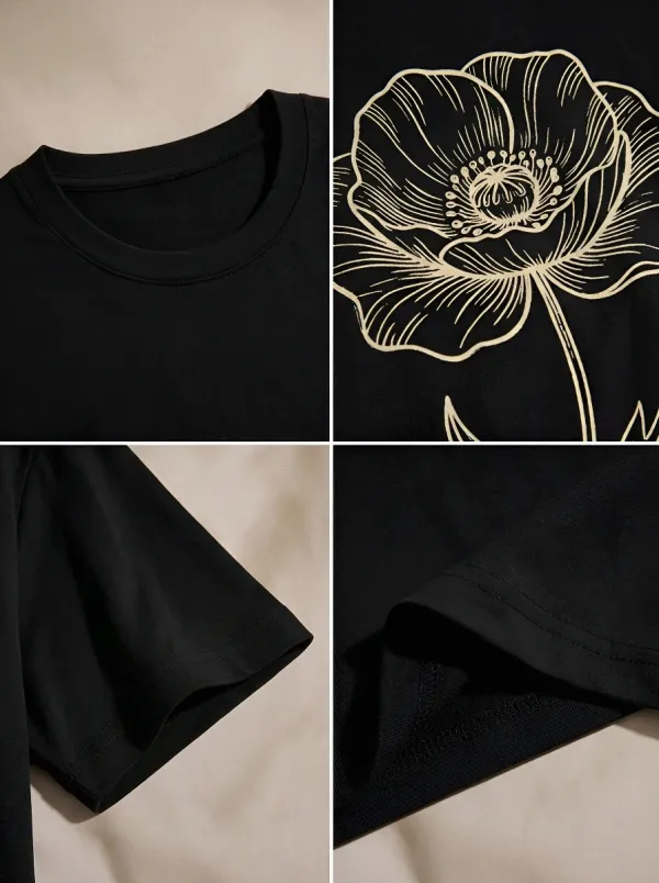 Unisex Botanical Flower Minimalist Line Art Printed T-shirt