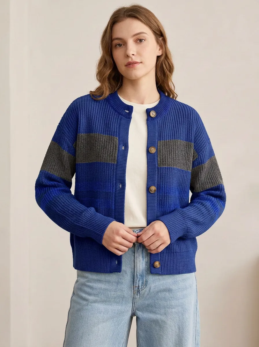 Layered Rugby Striped Knit Cardigan