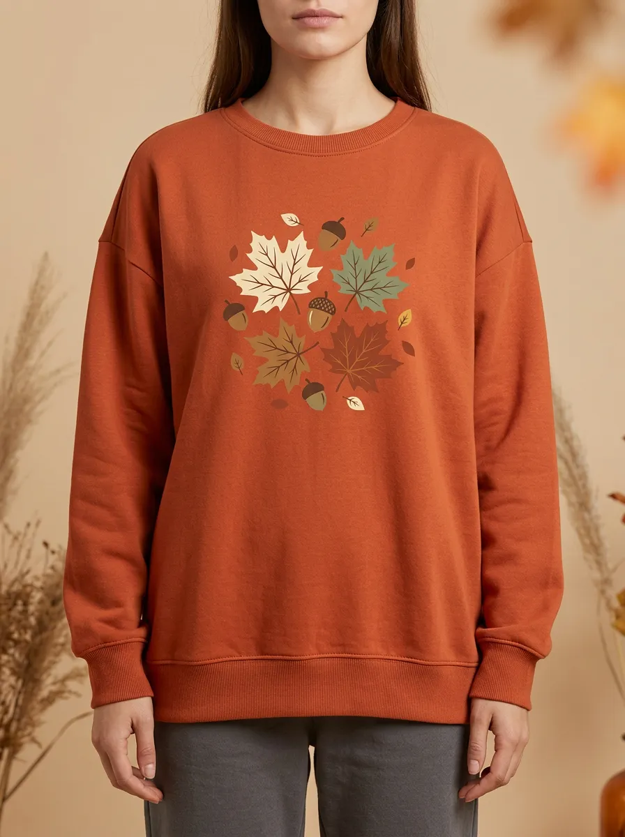 Classic Profile Maple-Leaf Printed Acorn Graphic Sweatshirt