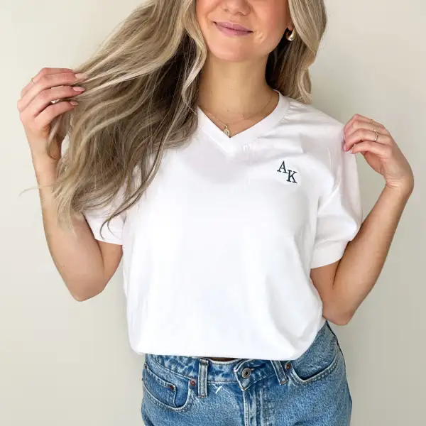 Embroidered V-Neck T-Shirt