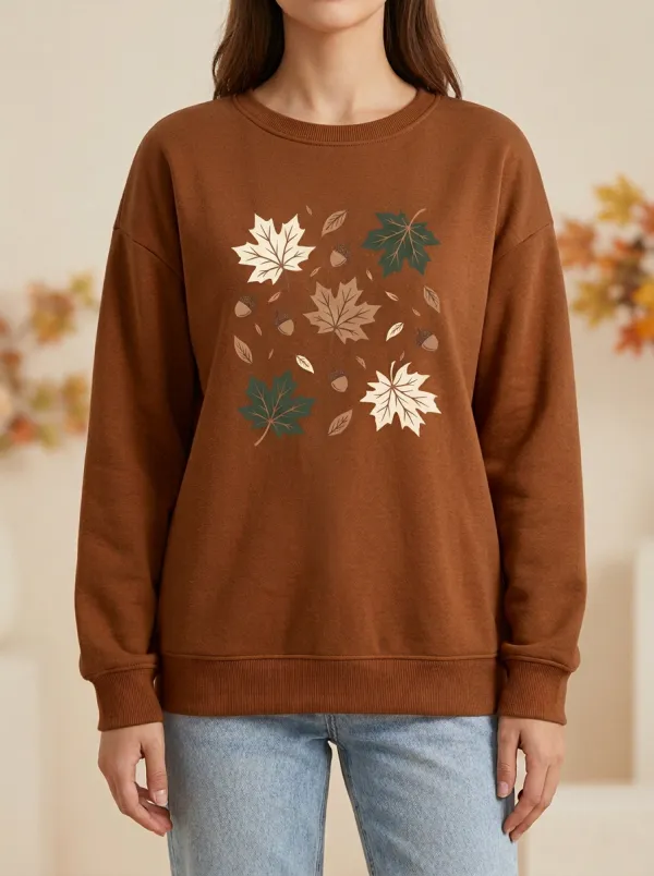 Polished Maple-Leaf Printed Acorn Graphic Sweatshirt