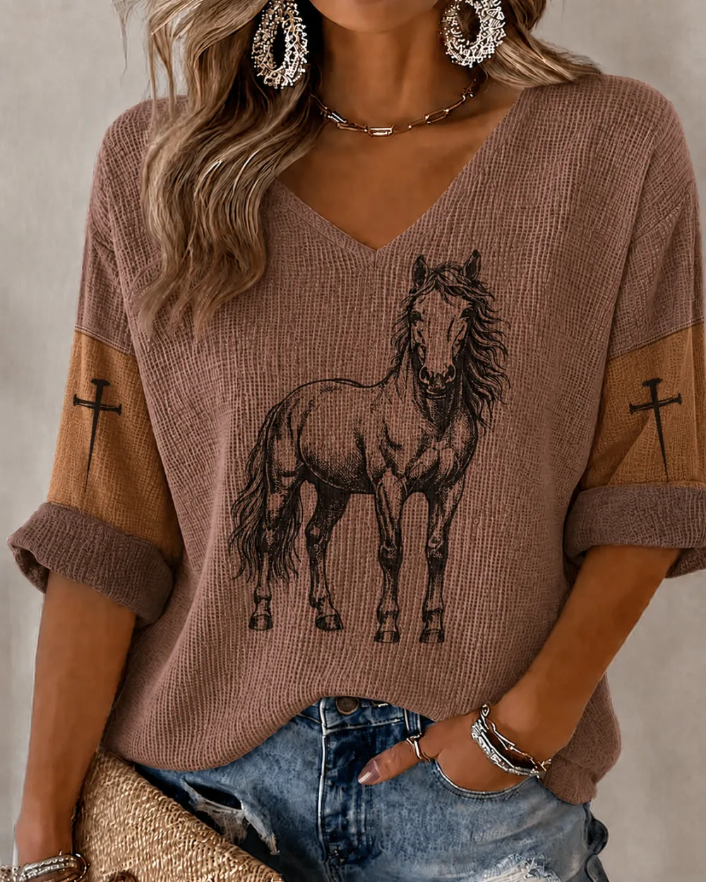 Women'S Casual Western Style Horse Retro Printed Top