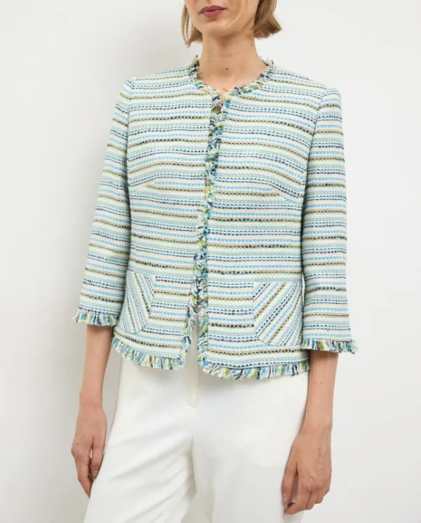 Cotton Striped Three-Quarter Sleeve Jacket