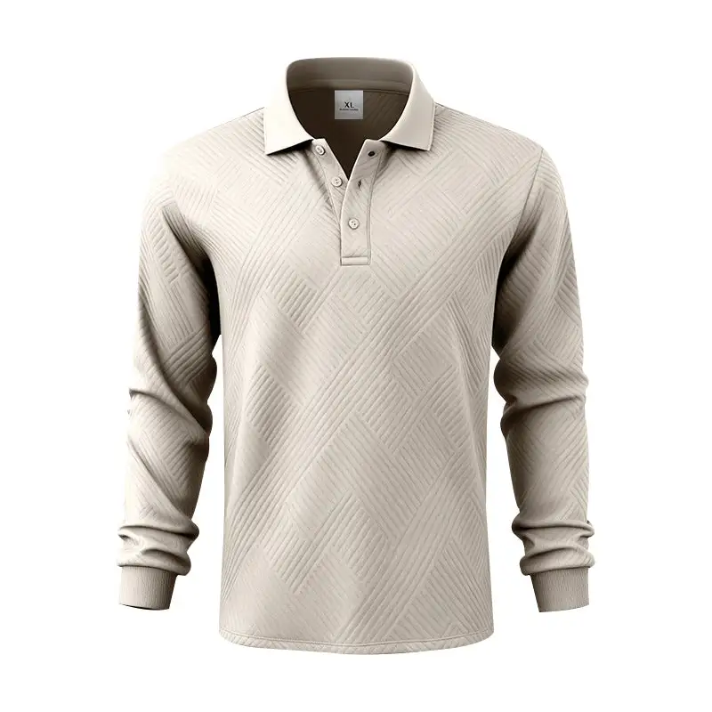 Jacquard Long Sleeve Fine Knit Polo Shirt