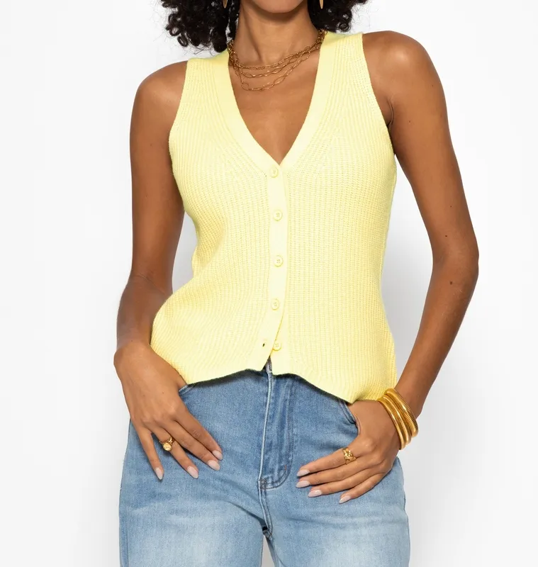 Butter Yellow Knit Button Placket Top