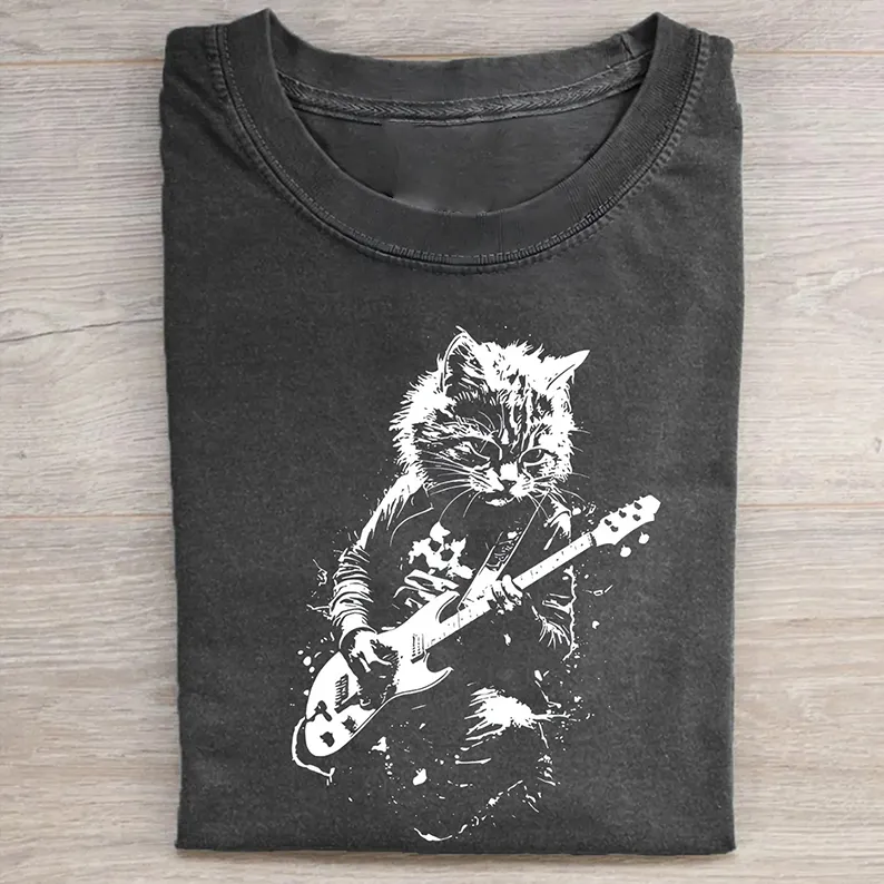 Funny Cat Playing Guitar Tee