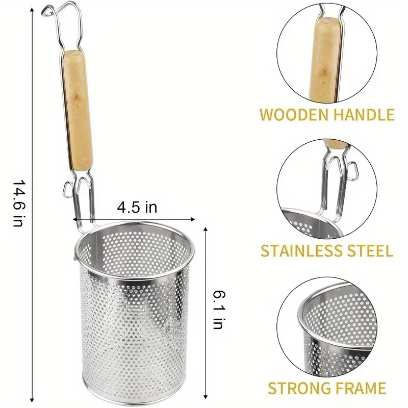 2 Pcs Wooden Handle Pasta Basket