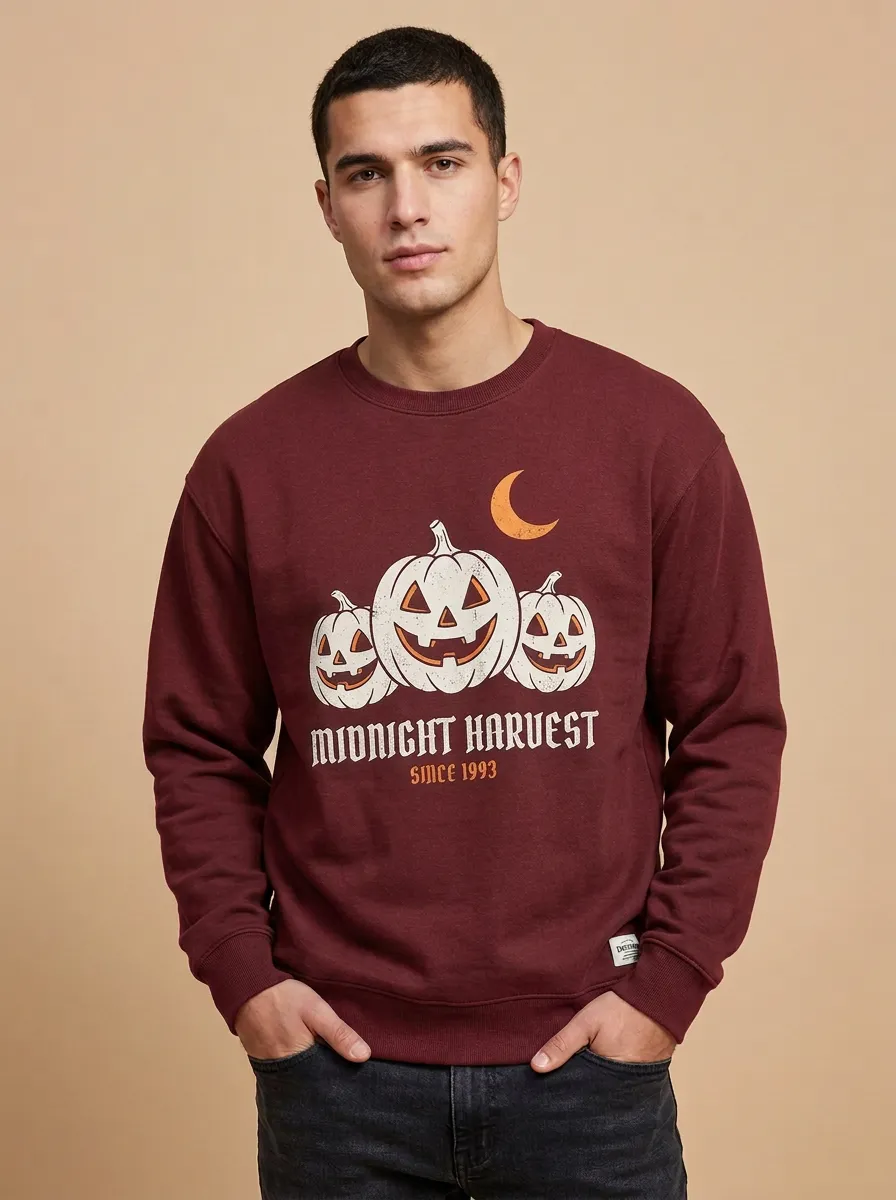 Men's Halloween Midnight Harvest Pumpkin Moon Sweatshirt