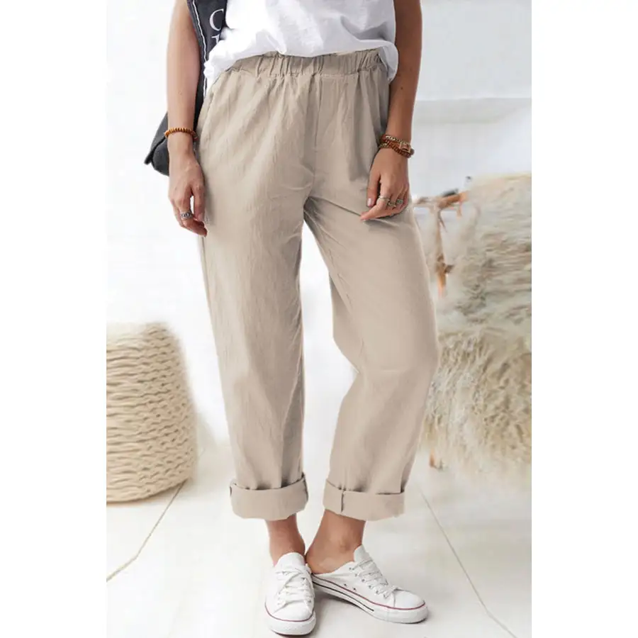 Paperbag Waist Pull on Pants with Pockets