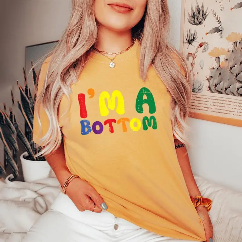 Gay Pride Month I'm A Bottom Lgbtq Ally Rainbow Women Women's Oversized Comfort T-Shirt