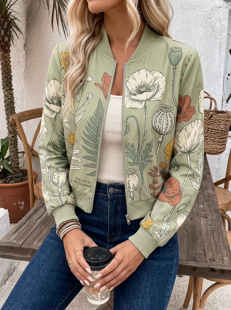 Botanical Nature Lover Poppy Flower Bomber Jacket