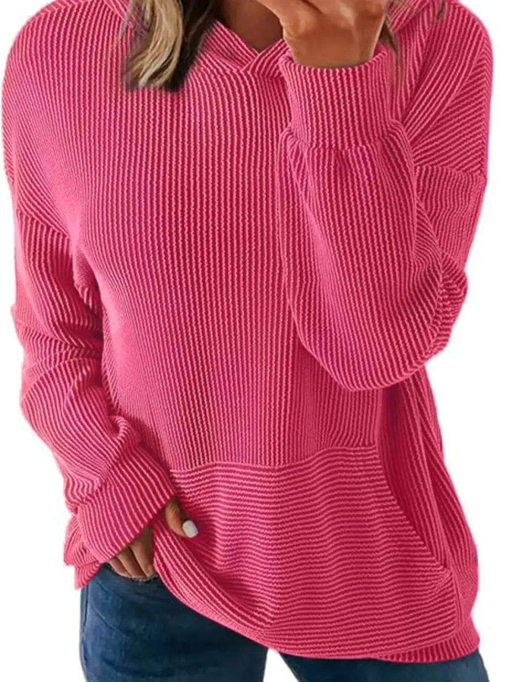 Pocketed Oversized Ribbed Hoodie