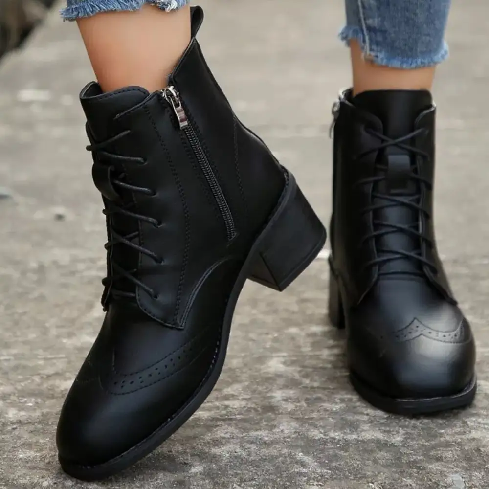 Lace Up Ankle Boots with Zipper