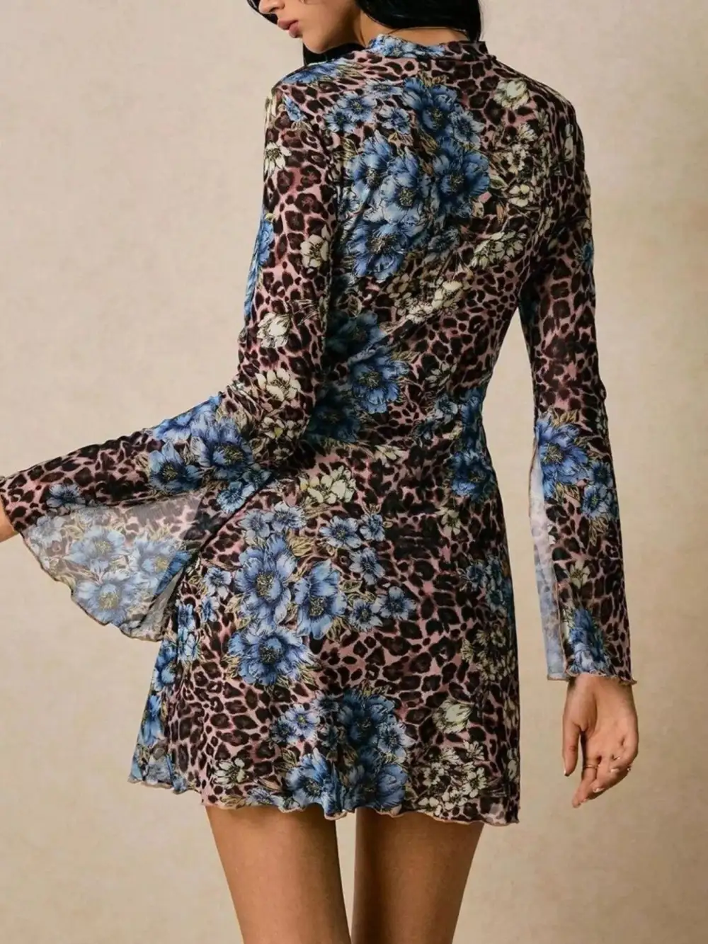 Floral Animal Print Slit Mini Dress