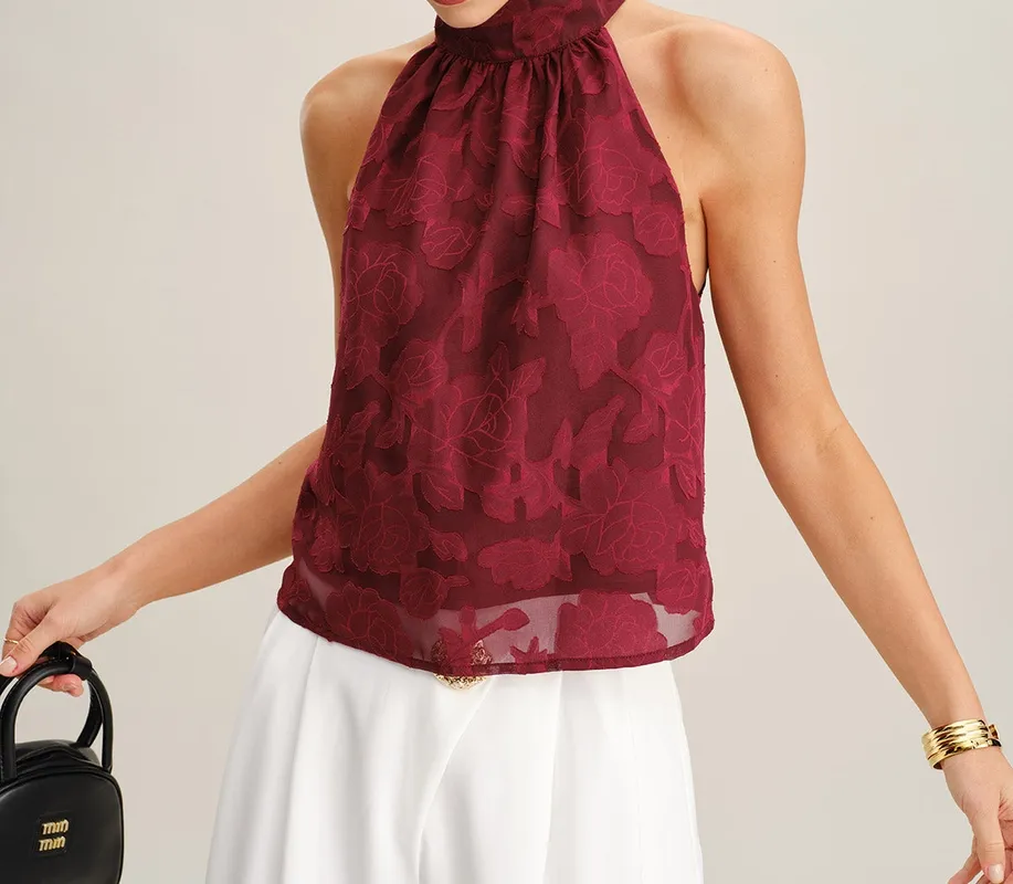Wine Red Floral Tank Top