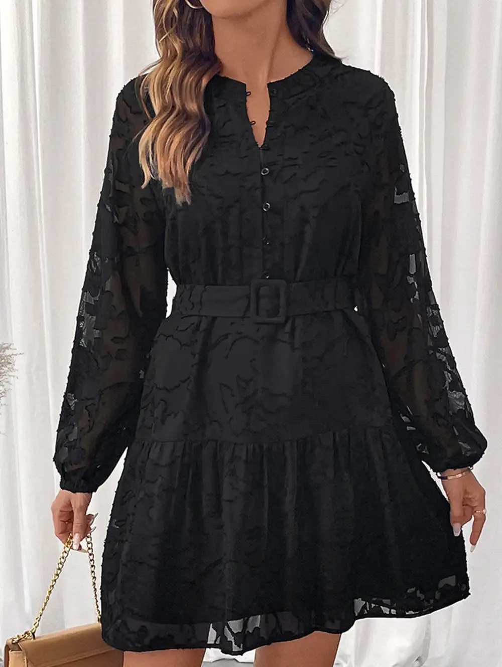 Jacquard Long Sleeve Mini Dress
