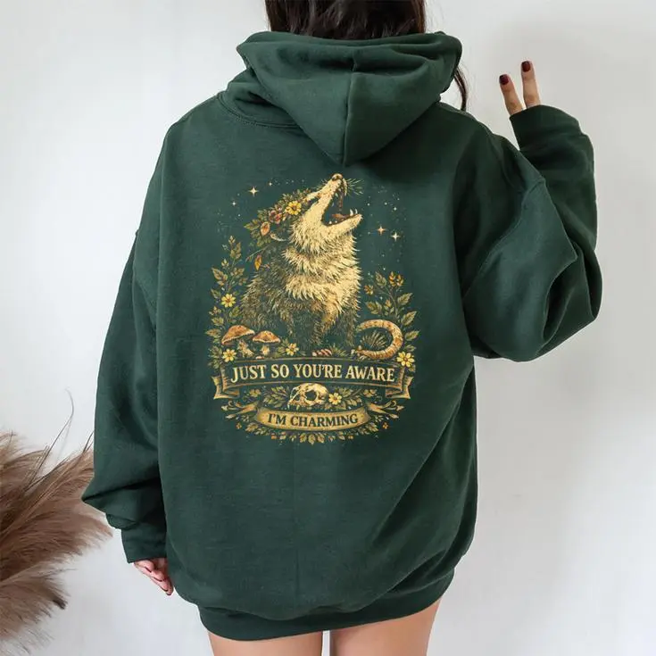 Opossum Floral Vintage Women Hoodie Back Print