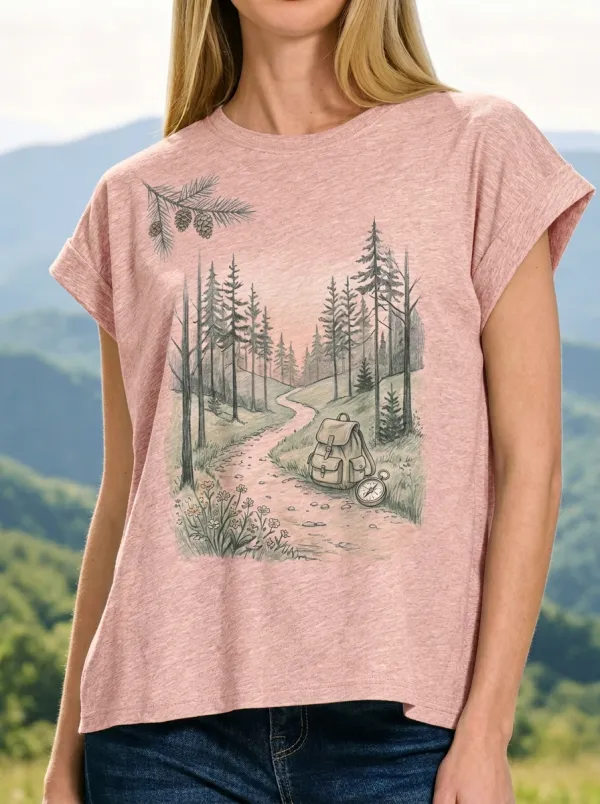 Women's Hiking Lover Forest Trail Backpack Compass Printed T-shirt