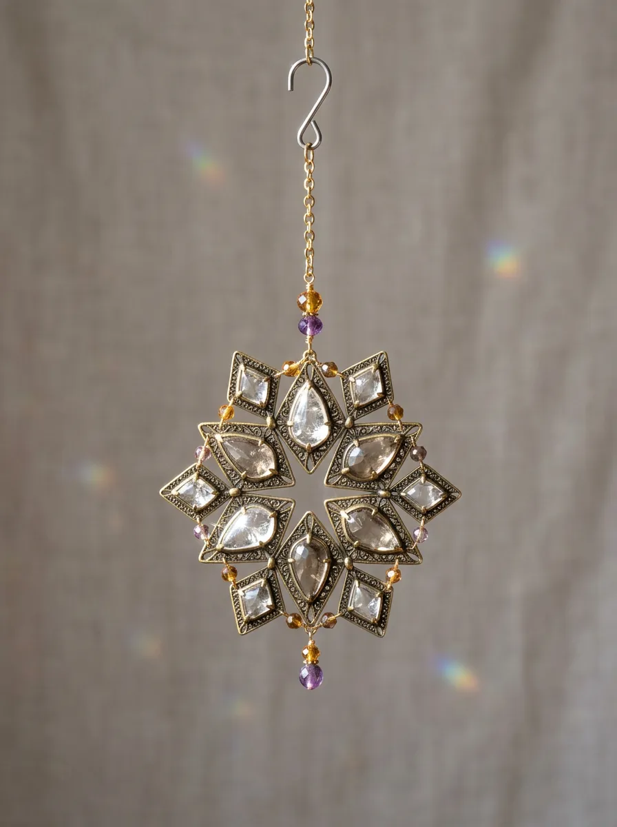 Boho Geometric Crystal Star Beaded Suncatcher