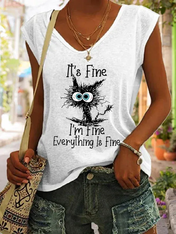 Funny Cat Printed Tank