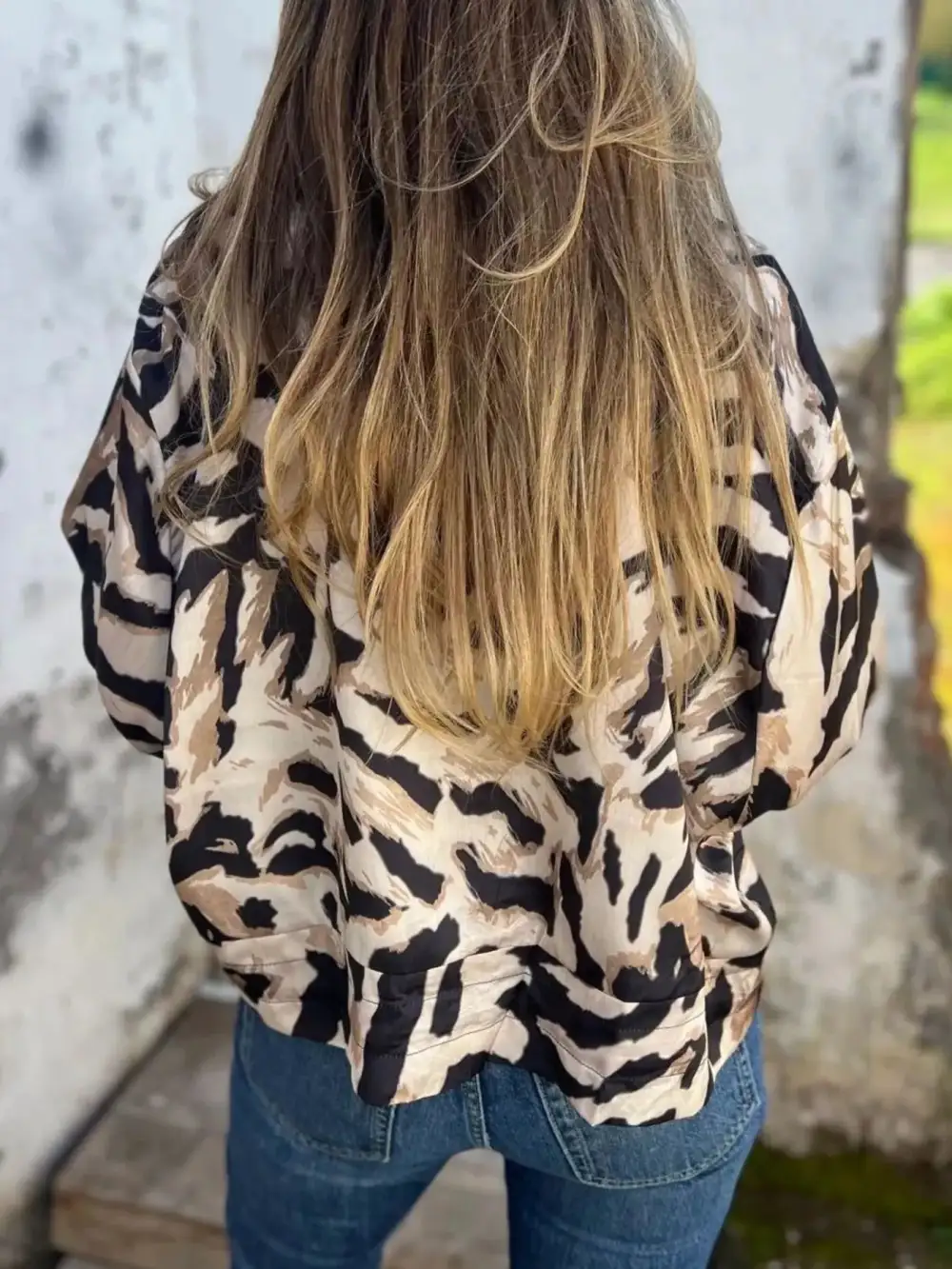 Zip Up Zebra Print Bomber Jacket