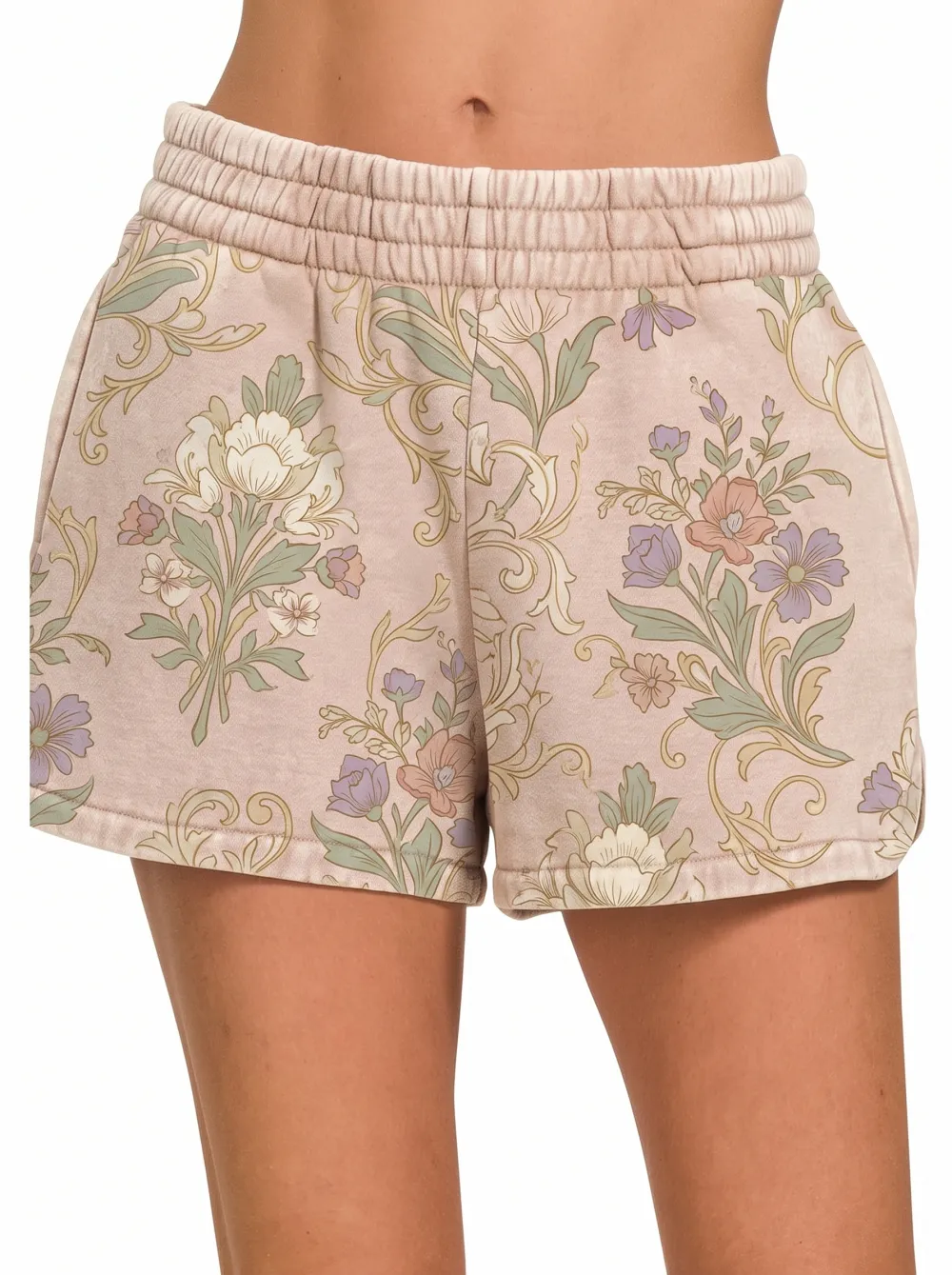 Women's Vintage Floral Botanical Printed Pull-On Shorts