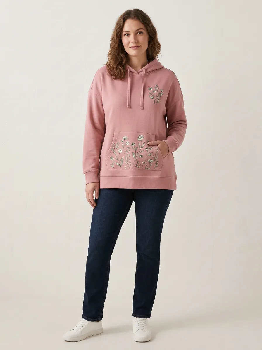 Women's Floral Nature Lover Pink Wildflower Printed Hoodie