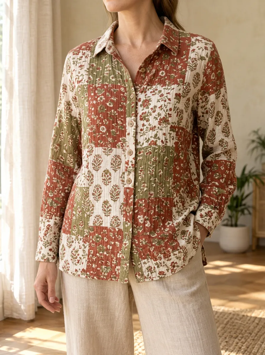 Women's Garden Boho Floral Patchwork Shirt