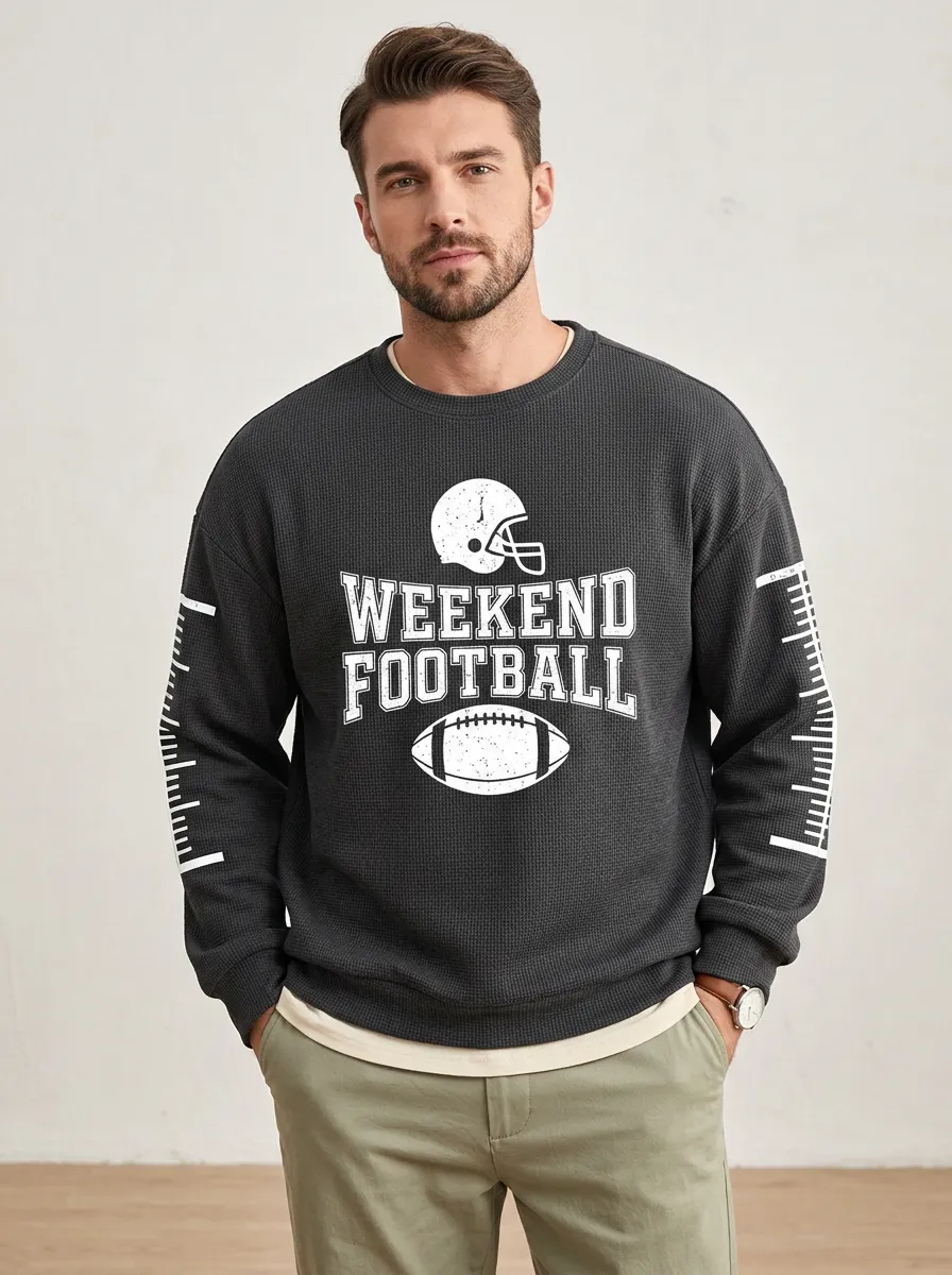 Men's American Football Weekend Helmet Printed Waffle Sweatshirt