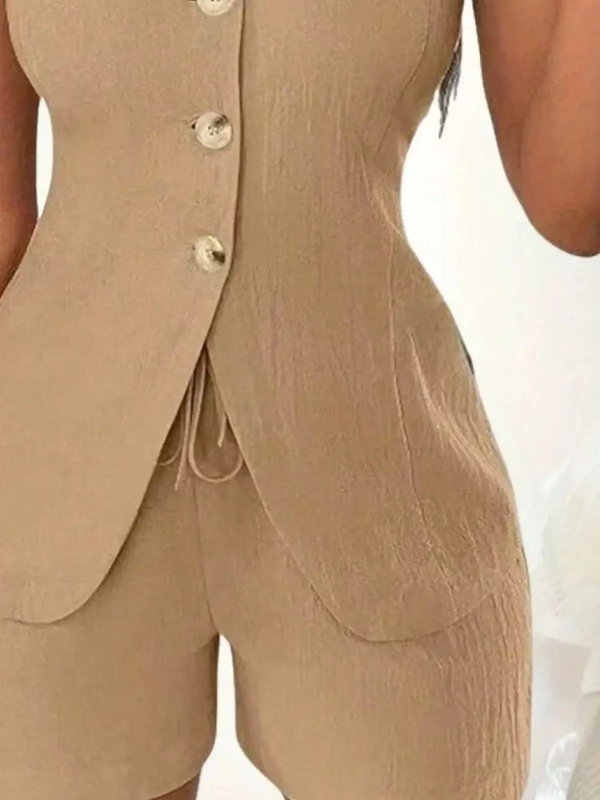 Drawstring Pocketed Vest and Shorts Matching Set
