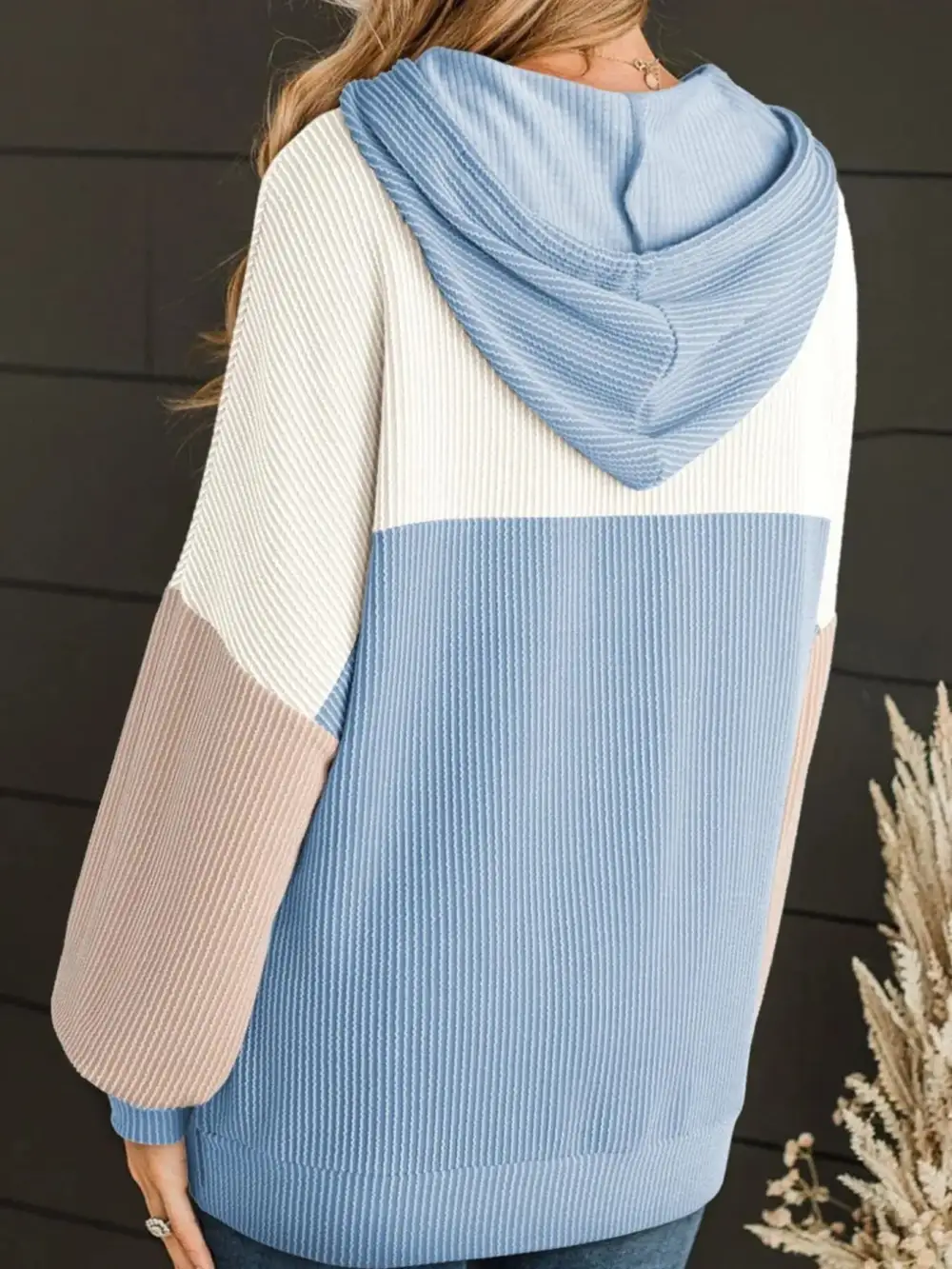 Relaxed Drawstring Long-Sleeve Colorblock Hoodie