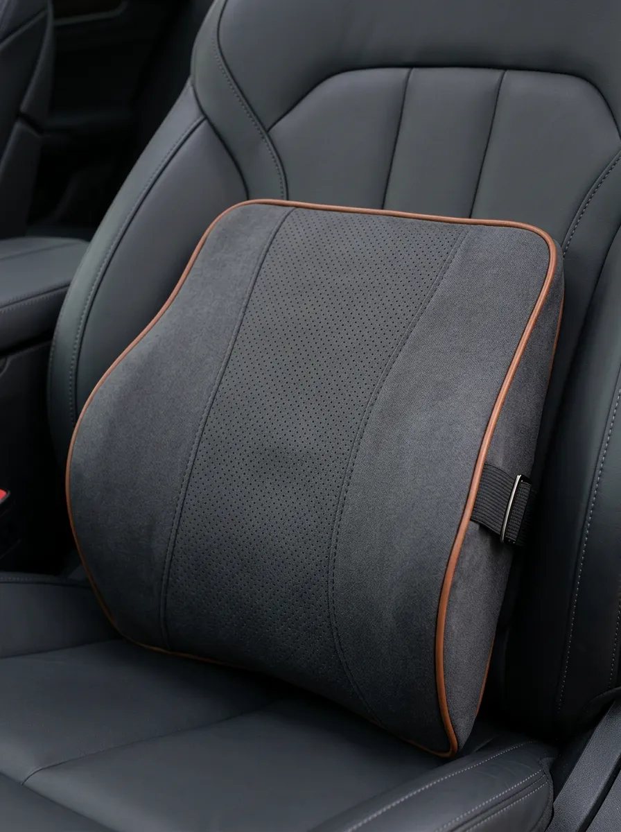 Suede Leather Perforated Lumbar Support Cushion