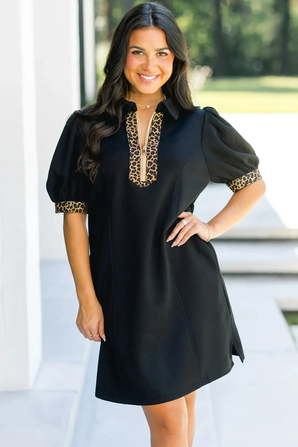Finish Animal Print Patchwork Zip Front Mini Dress