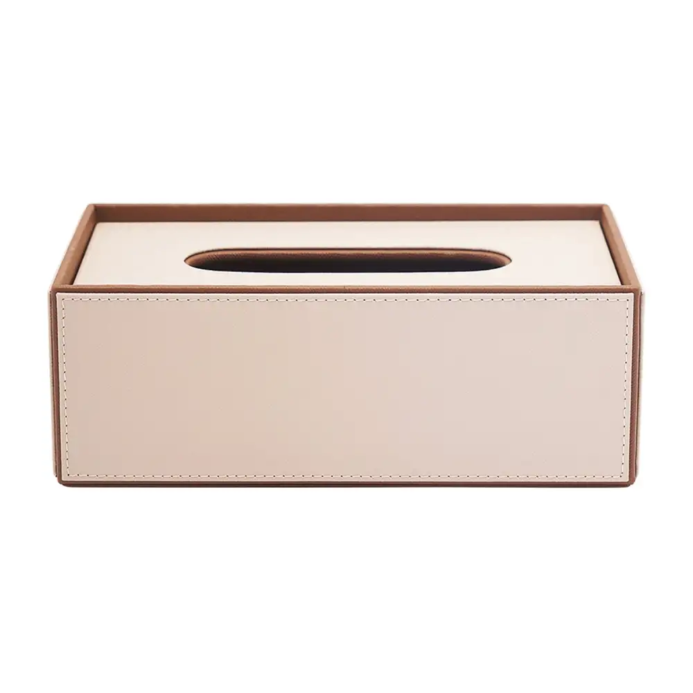 Beige Textured Tissue Box Cover