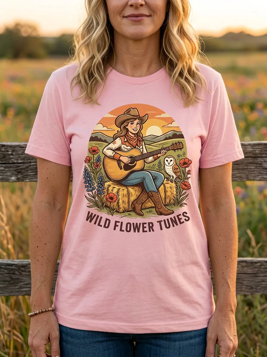 Guitar Cowgirl Women's Country Music Casual T-Shirt