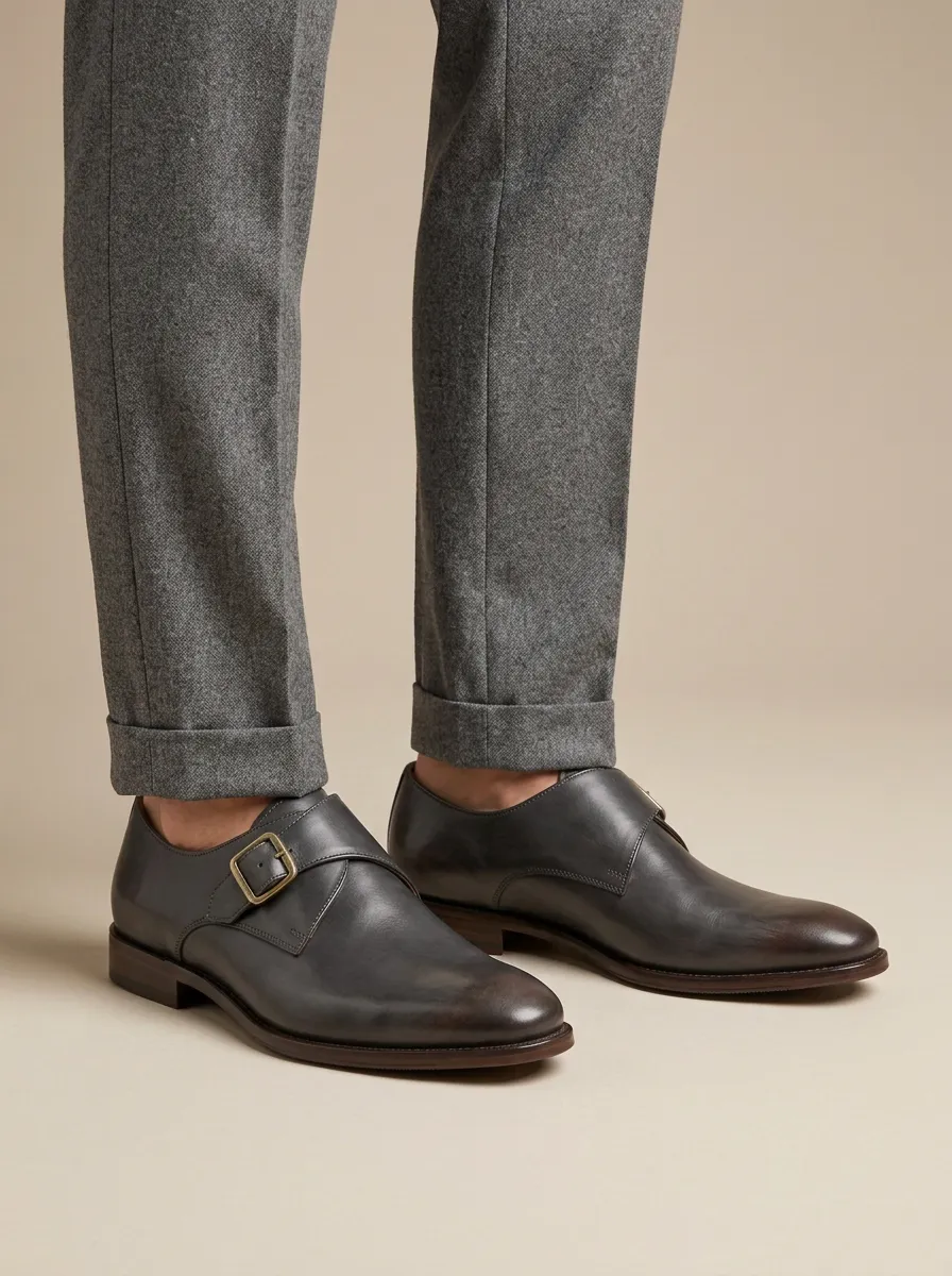 Men's Formal Business Classic Buckle Leather Monk Shoes