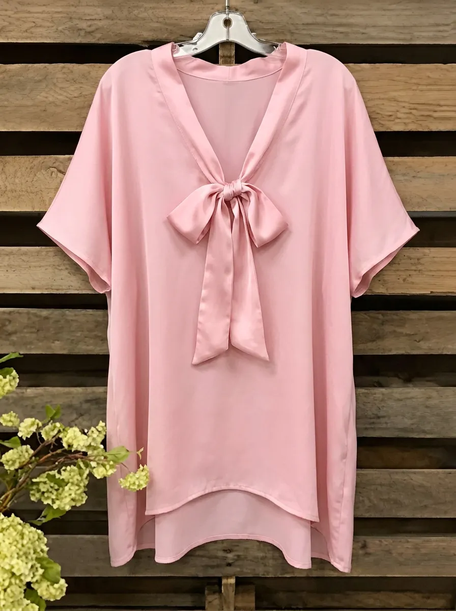 Women's V-neck Bow-detail Relaxed Blouse