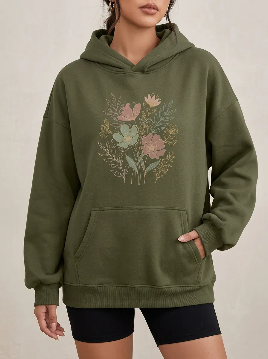 Relaxed Botanical Nature Floral Bouquet Hoodie
