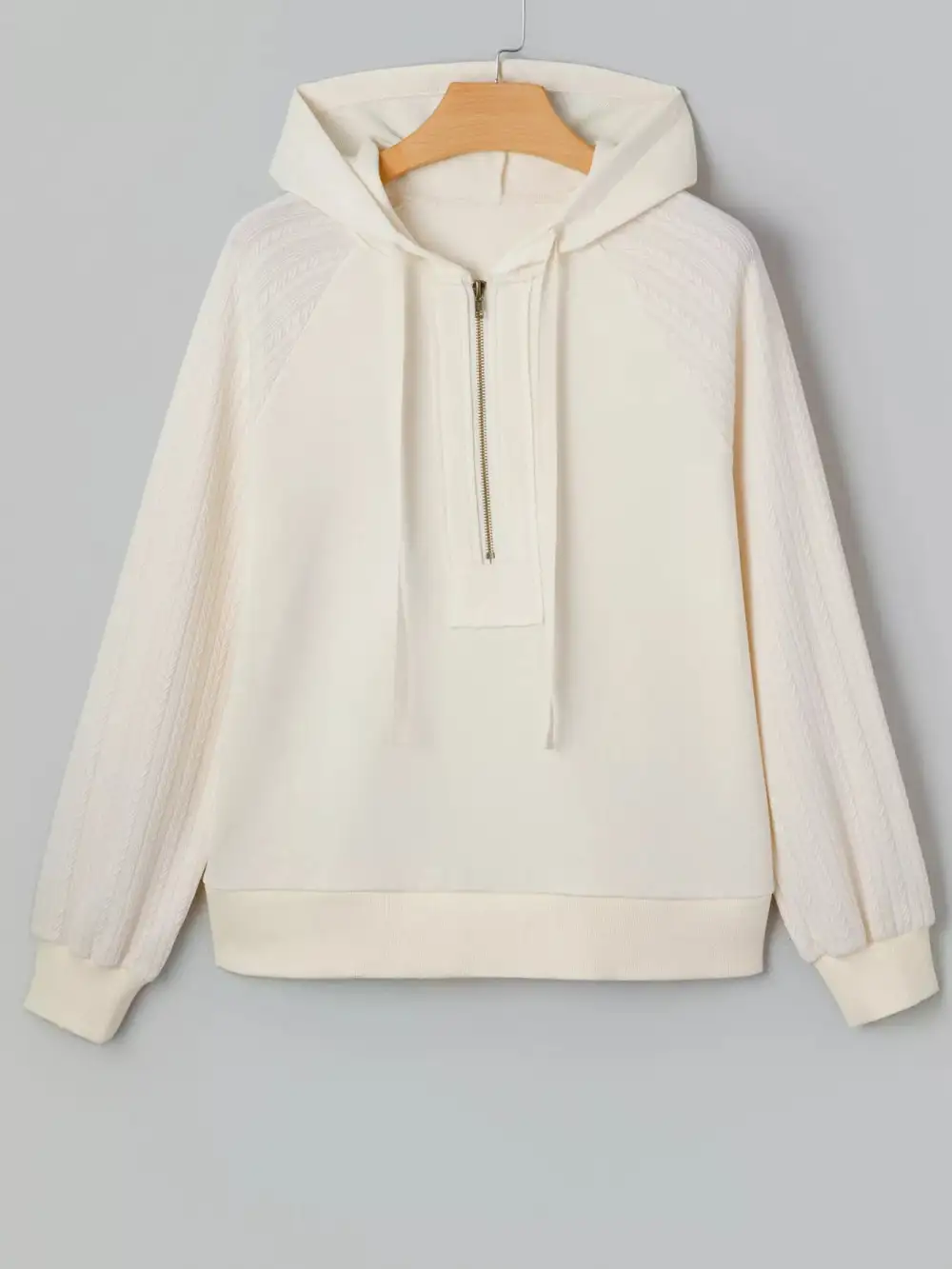 Half-Zip Drawstring Pocketed Textured Hoodie
